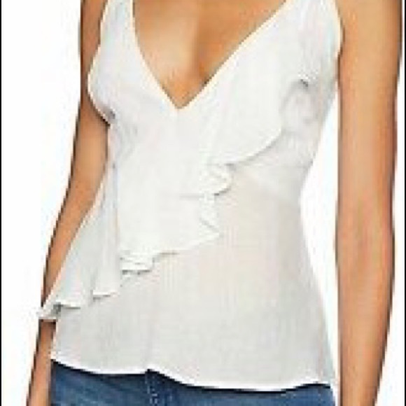 BB DAKOTA Top Camisole Sexy V-Neck Ruffle Crepe Adjust. Spaghetti Straps Sz L - Picture 4 of 6